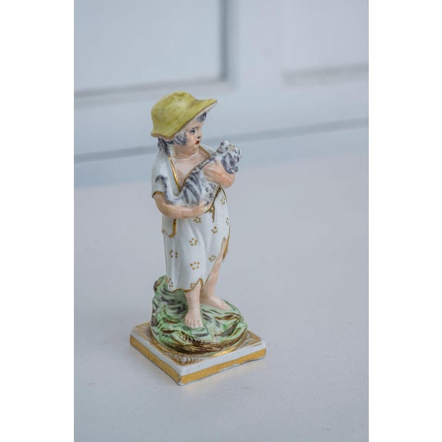 Antique Early 19th Century English Porcelain Figures - Boy With Dog and Girl With Cat - A Pair For Sale - Image 9 of 15