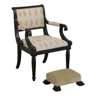 Hickory Chair Upholstered Armchair & Ottoman For Sale