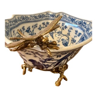 Royal Copenhagen Dragonfly Ormolu Bowl For Sale