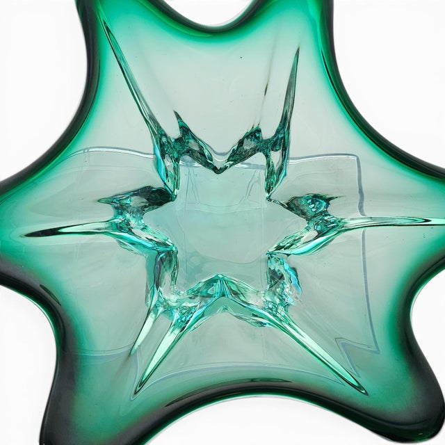 Emerald Murano Sommerso Emerald & Aquamarine Sculptural Star Art Glass Bowl 11.25" For Sale - Image 8 of 18
