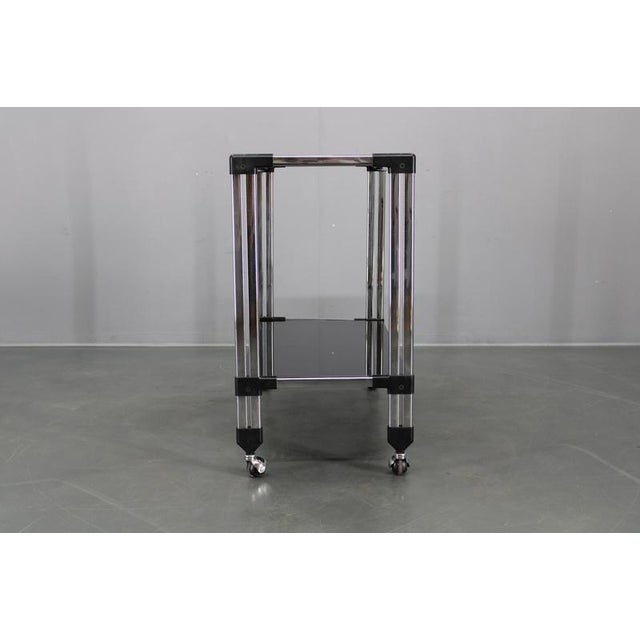 1970s Italian Chrome and Smoked Glass Serving Table on Casters, 1970s For Sale - Image 5 of 16