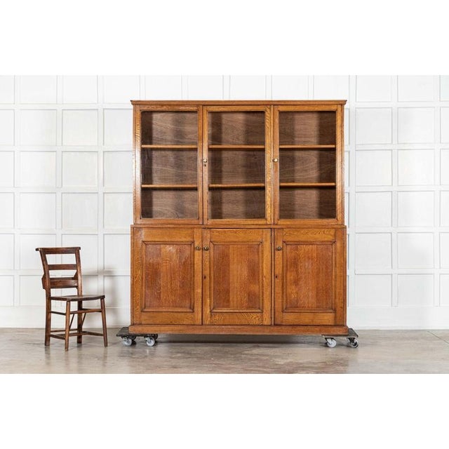 Large English Oak Glazed Bookcase, 1920s For Sale - Image 4 of 13