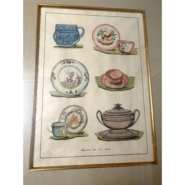 Cerulean 1990s Vintage Italian China Patterns Print – Hand-Colored With Gold Accents For Sale - Image 8 of 9