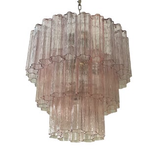 Tubular Pink Murano Chandelier For Sale