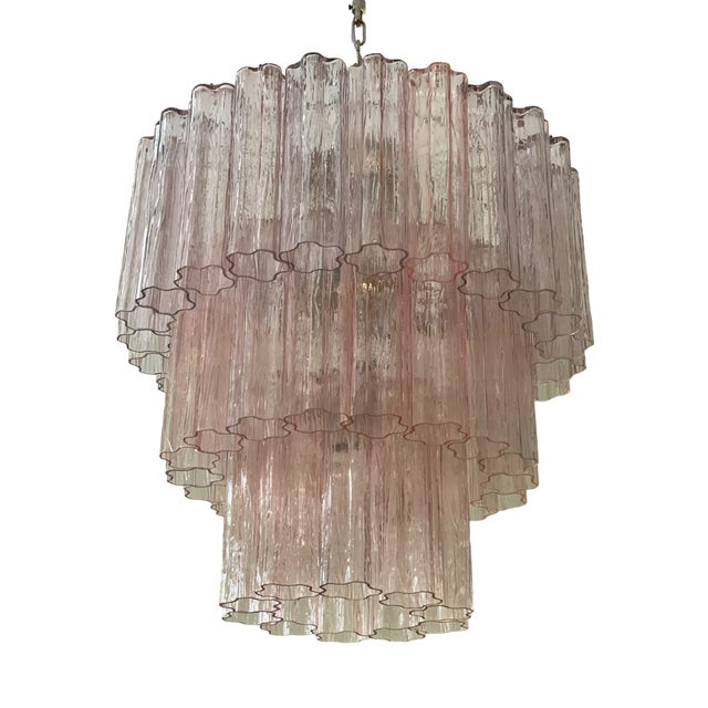 Tubular Pink Murano Chandelier For Sale