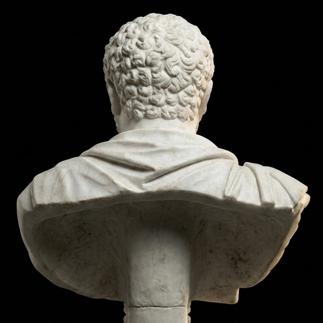 Depicting the Roman emperor Caracalla, this striking bust symbolizes authority, determination, and the enduring strength...