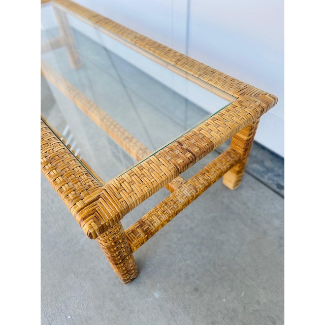 1980s Rattan Basket Weave Coffee Table Chairish