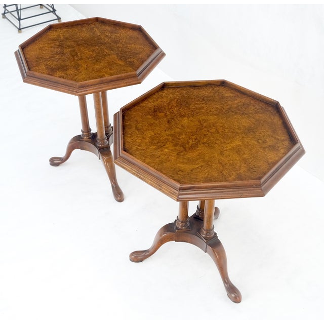 Pair Gallery Burl Wood Top Tripod Bases Side End Occasional Lamp Tables Stands For Sale - Image 14 of 14