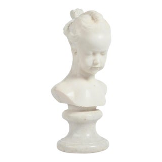 Antique Continental Carved White Marble Bust of a Young Girl With Braids For Sale
