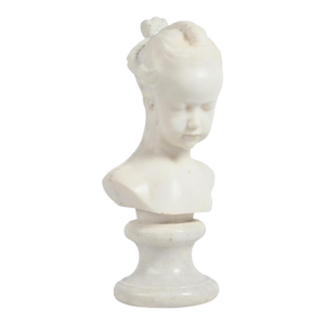 Antique Continental Carved White Marble Bust of a Young Girl With Braids