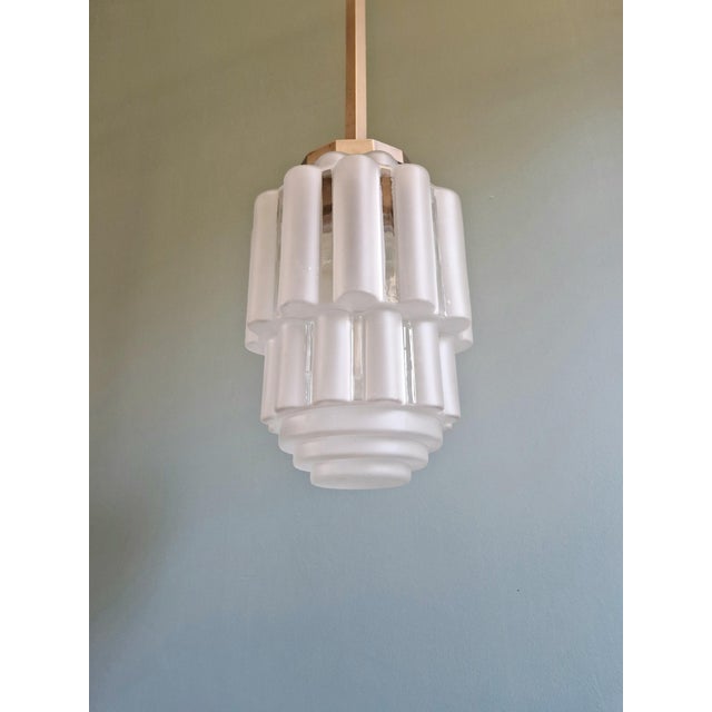 1930s Art Deco Skyscraper Pendant Light in Frosted Glass, 1930s For Sale - Image 5 of 12