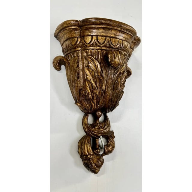 French Louis XVI Style Urn Form With Acanthus Motifs Gilded Wall Bracket, a Pair For Sale - Image 4 of 12
