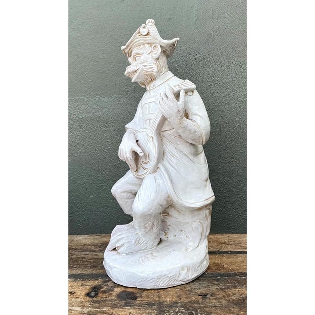 Ceramic Vintage White Ceramic Monkey Musician Figure For Sale - Image 7 of 12