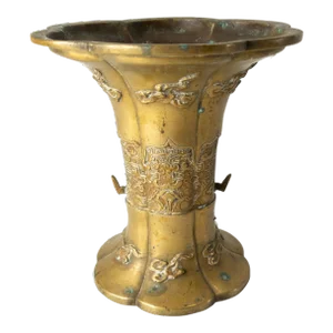 19th Century Chinese or Japanese Meiji Bronze Gu Form Vase