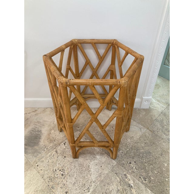 1970s Natural Rattan Chippendale Pedestal Dining Table Base For Sale - Image 5 of 12