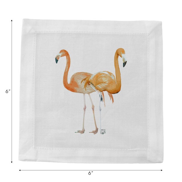 Flamingos in the Mirror Granada Cotton Sateen Cocktail Napkins, Set of 4 For Sale - Image 4 of 6