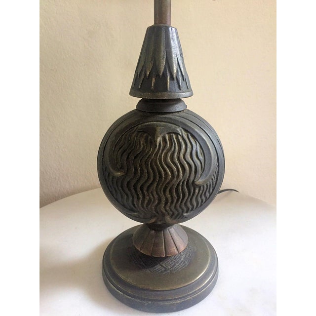 Art Deco bronze table lamp. Dual sockets with pull chains. Both work but rewiring recommended.