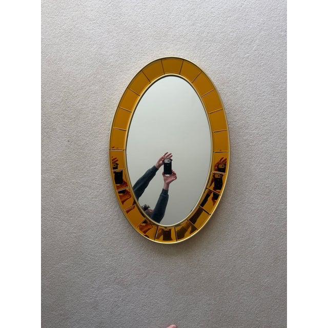 Mid 20th Century Oval Gold Hand-Cut Beveled Glass Mirror Model 2727 by Cristal Art For Sale - Image 9 of 17