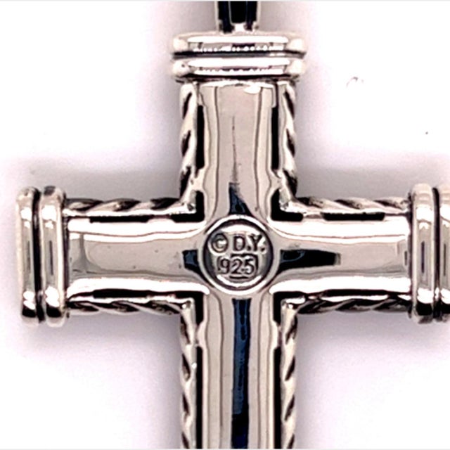 Contemporary 1990s David Yurman Black Diamond Chevron Silver Cross Pendant 16.5g Estate For Sale - Image 3 of 14