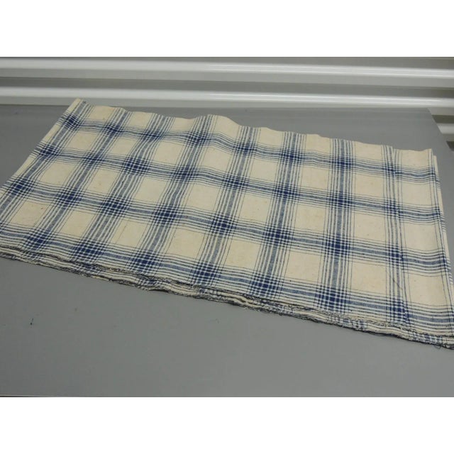Vintage Off-White and Blue Asian Silk Plaid Fabric For Sale - Image 4 of 6