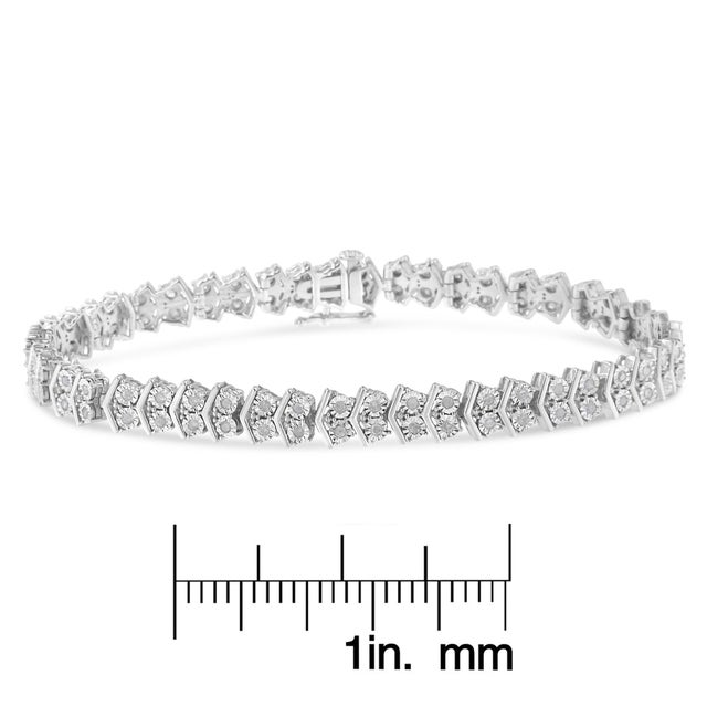 Metal .925 Sterling Silver 1.0 Cttw Chevron 2 Stone Arrow Link Tennis Bracelet For Sale - Image 7 of 7