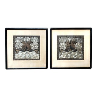 Framed Chinese Embroidered Eighth Rank Badges Qing Dynasty - A Pair For Sale