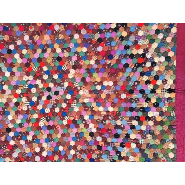 19th C Wool challis New England honey comb mini pieced quilt in pristine condition.Fantastic piecing and workmanship.