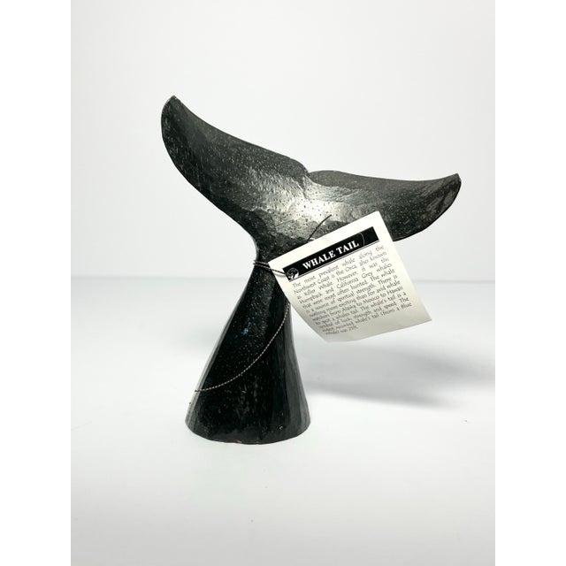 Northwest First Nation Blue Black Hand Carved Painted Formline Whale Tail For Sale - Image 4 of 8