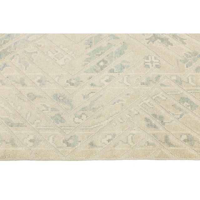 Modern Oushak Style Hand-Knotted Wool Rug - Ivory & Sage Geometric Design 9x13 For Sale - Image 10 of 11