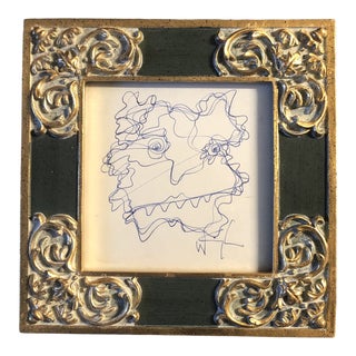 Original Vintage Small Wayne Cunningham Abstract Ink Drawing Vintage Frame For Sale