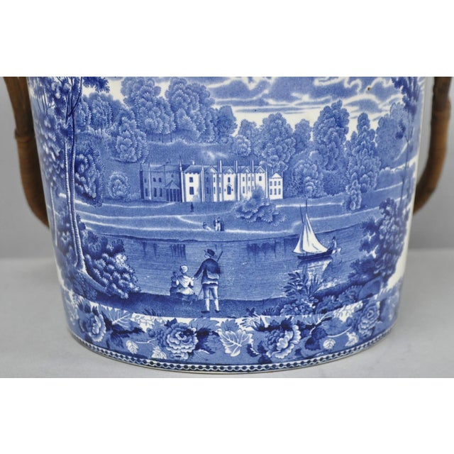 Late 19th Century Wedgwood Landscape Etruria Pattern Blue White Porcelain Covered Slop Pot Commode For Sale In Philadelphia - Image 6 of 17