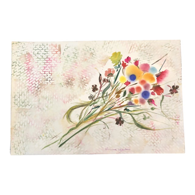 Original Vintage Pop Art Flowers Watercolor Painting Signed 1970’s For Sale