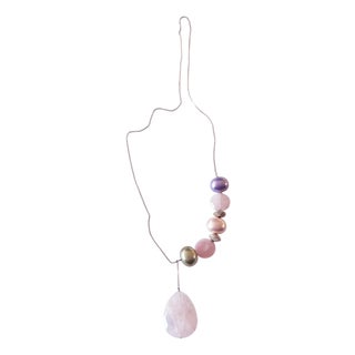 Designer Sterling Silver Chain Necklace With Brazilian Rose Quartz/Pearls For Sale