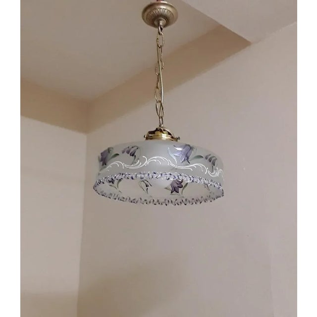 Art Nouveau German Lamp with Hand-Painted Glass Shade with Suitable Border of Brass Mount, 1890s For Sale - Image 3 of 6