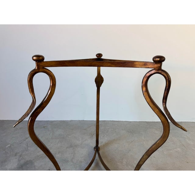 Vintage Hollywood Regency Gold Metal Side Table With Leaf Motif and Glass Top For Sale - Image 9 of 12