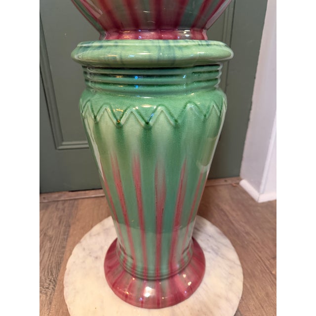 Art Nouveau Monumental Antique Weller Pottery Blended Majolica Jardiniere & Pedestal Set For Sale - Image 3 of 14