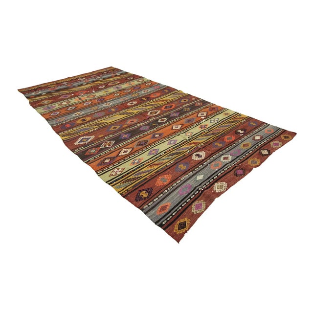 Traditional Embroidered Vintage Kilim Rug For Sale - Image 3 of 7