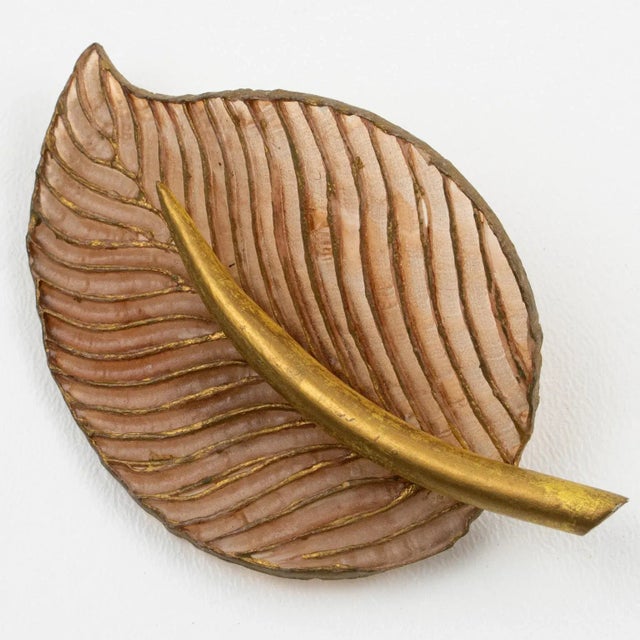 Contemporary Francoise Montague by Cilea Resin Pin Brooch Golden Brown Leaf For Sale - Image 3 of 5