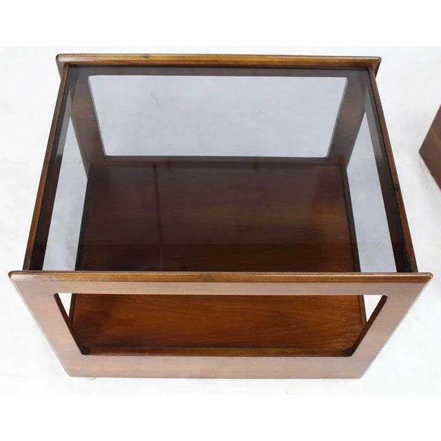Mid-Century Modern Mid-Century Modern Rectangular Cube Shape Smoked Glass Top End Tables - a Pair For Sale - Image 3 of 6