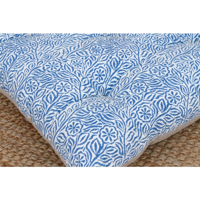 Coastal Hand Block Printed Blue & White Jodhpur Garden Floor Cushion For Sale - Image 3 of 6