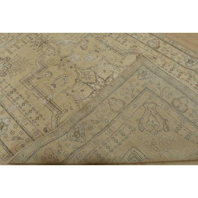 Tabriz Rug 6’5” X 9’5” Beige Vintage Distressed Wool Hand-Knotted Carpet For Sale - Image 13 of 14