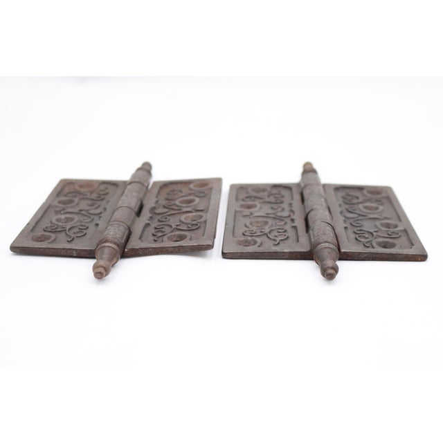 Victorian Pair of 4.5 X 4.5 In. Antique Cast Iron Victorian Door Hinges For Sale - Image 3 of 4