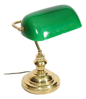 Vintage Green Glass Brass Articulated Bankers Desk Lamp