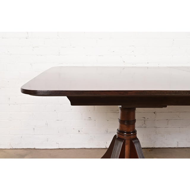 Baker Furniture Style Georgian Mahogany Double Pedestal Extension Dining Table, Newly Refinished For Sale - Image 10 of 13