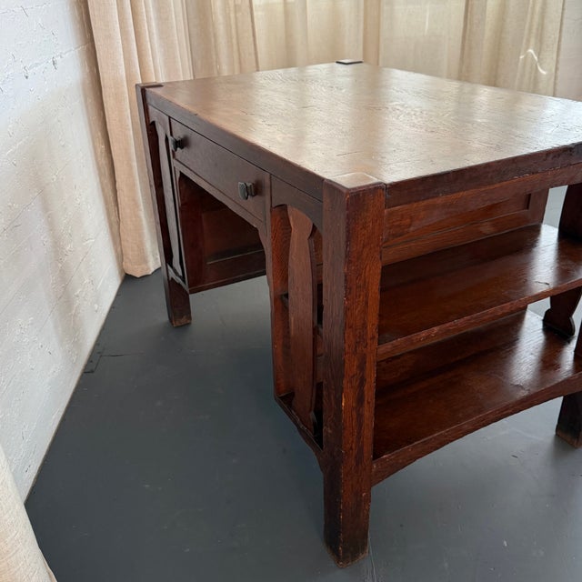 1920s Stickley Brothers Style Arts & Crafts Double-Sided Desk With Bookshelves For Sale - Image 5 of 9