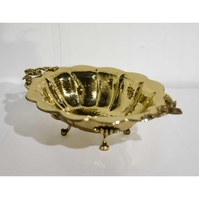 Traditional Mid Century Hammered Brass Scalloped Brass Footed Bowl Cachepot For Sale - Image 3 of 13