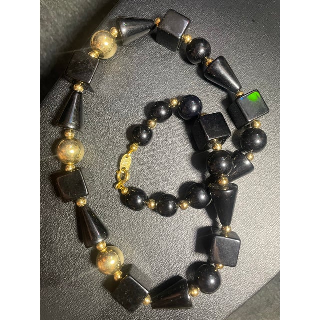 1980s 1980s Trifari Demi-Parure (Matching Necklace and Pierceless/Post Hoop Earring Set) Showcasing Bold Geometric Art Deco Revival Styling. For Sale - Image 5 of 7
