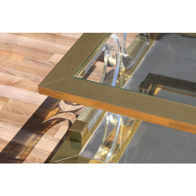 Vintage 1970s Hollywood Regency Brass Lucite & Glass Two-Tier Coffee Table For Sale - Image 18 of 18