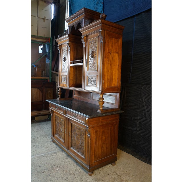 Antique 19th C. French Renaissance Revival Carved Walnut Buffet Hutch Cupboard For Sale - Image 16 of 18