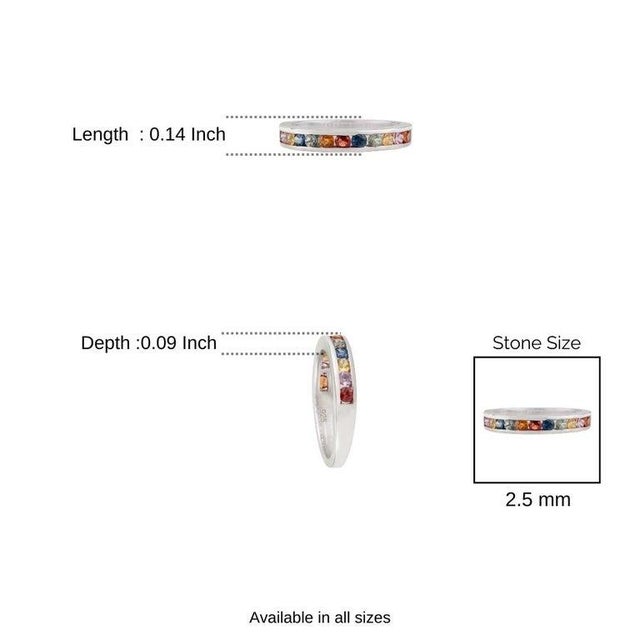 Multi Sapphire Channel Set Eternity Band Ring in 925 Sterling Silver - Size - 8 For Sale - Image 10 of 12